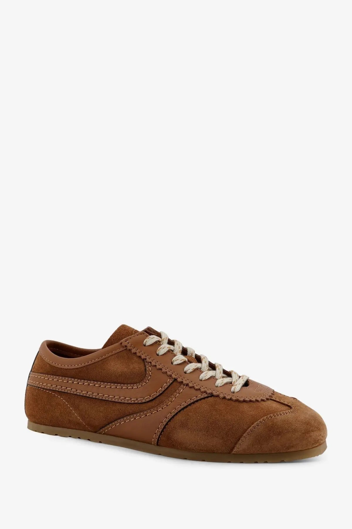 Dries van noten women’s beige suede sneakers with cream laces and matching rubber sole