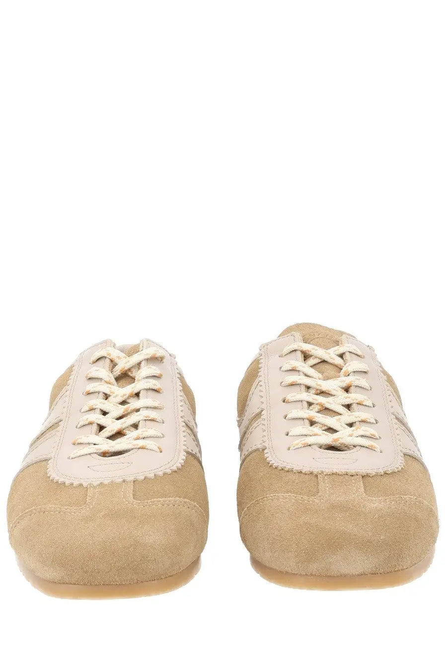 Dries Van Noten women’s beige low-top sneakers made of suede and leather with cream laces