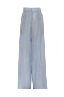 Dries Van Noten women’s light blue and white vertically striped high waist wide leg pants