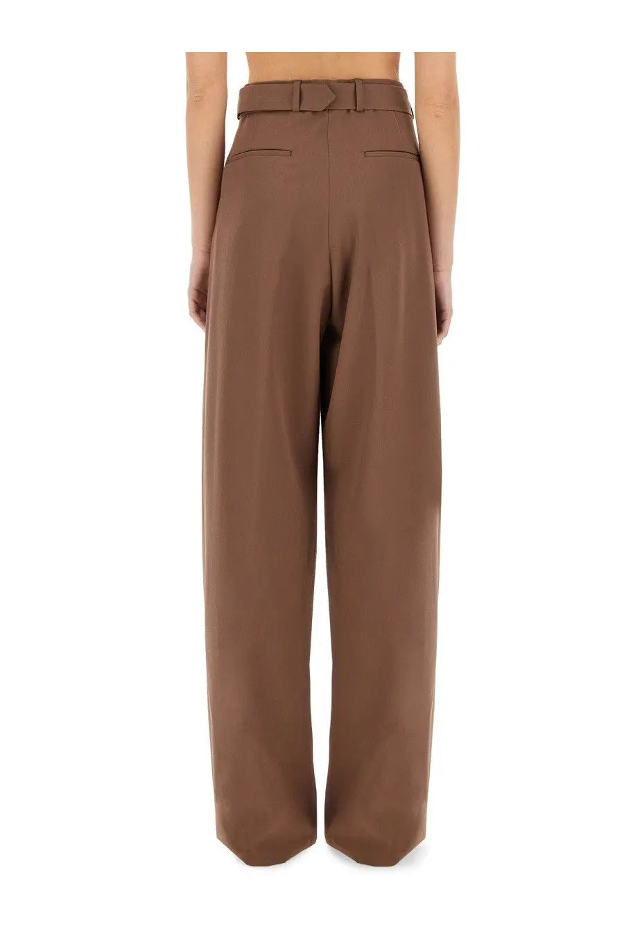 Brown high-waisted wide-leg trousers with a matching belt from Dries Van Noten womenswear collection