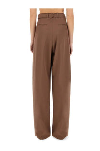 Brown high-waisted wide-leg trousers with a matching belt from Dries Van Noten womenswear collection