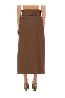 Dries Van Noten women’s brown wool high-waisted midi skirt with matching belt and two front pockets
