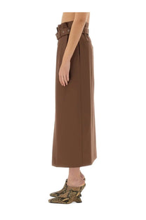 Dries Van Noten women’s brown wool skirt with high-waisted wide-leg trousers style and belted waist