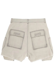 Beige drkshdw men’s bauhaus shorts white with cargo pockets frayed hems and gray contrast stitching