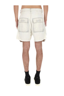 Drkshdw men’s bauhaus white cargo shorts with gray-trimmed pockets and frayed hems in cotton fabric