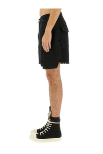 Drkshdw men’s bermuda cargo black utility shorts with multiple pockets and frayed hem in durable fabric