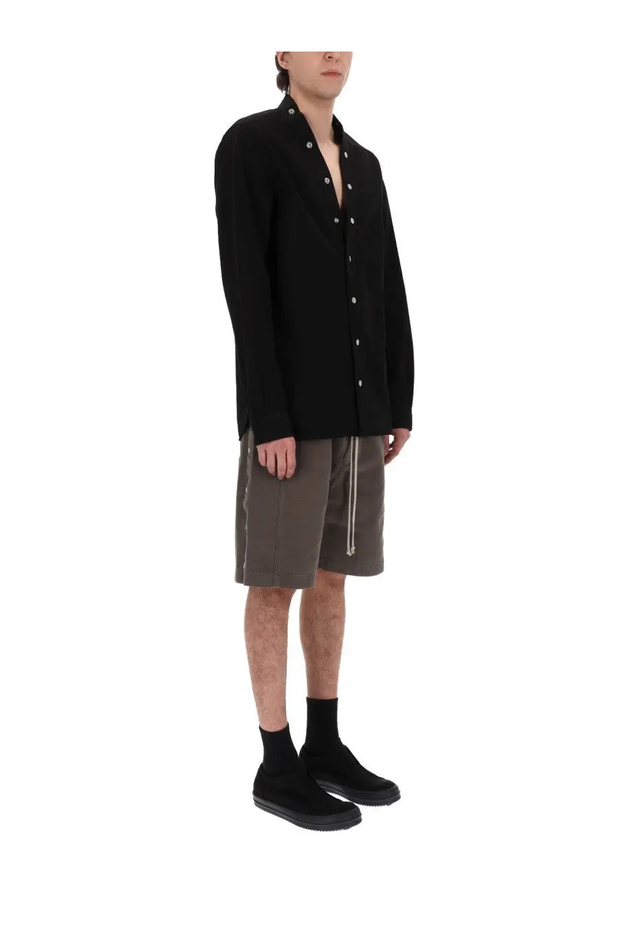 Drkshdw men’s camicia larry black long-sleeved button-up shirt with silver buttons in cotton fabric