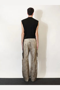 DRKSHDW men’s cargo denim jeans grey feature beige cargo pants with subtle camouflage and multiple side pockets