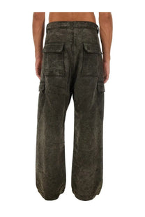Dark olive green drkshdw men’s cargo pants with textured faded fabric and multiple pockets in beige style