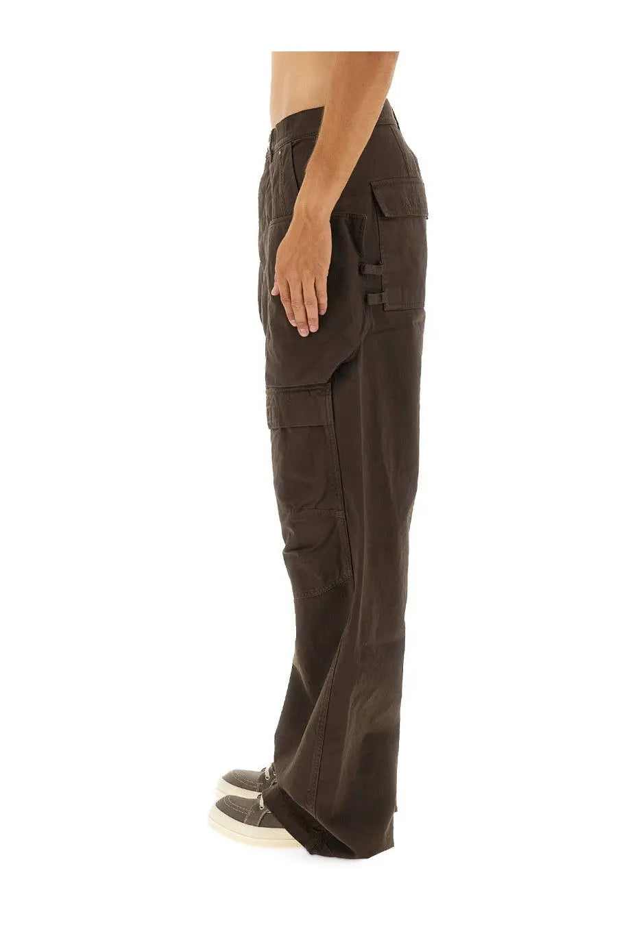 Dark brown drkshdw men’s cargo stefan pants with multiple pockets and relaxed straight-leg cut in cotton fabric