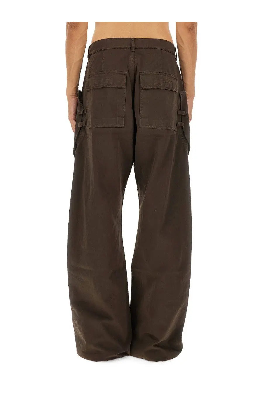 Drkshdw men’s cargo stefan pants brown with wide legs and multiple pockets made from durable fabric