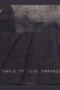 Drkshdw men’s black cotton foulard with textured fabric and white embroidered temple of love owensco text