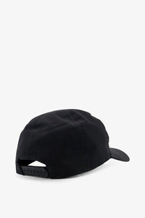 Drkshdw men’s black cotton baseball cap with structured crown and adjustable strap shown from the back side