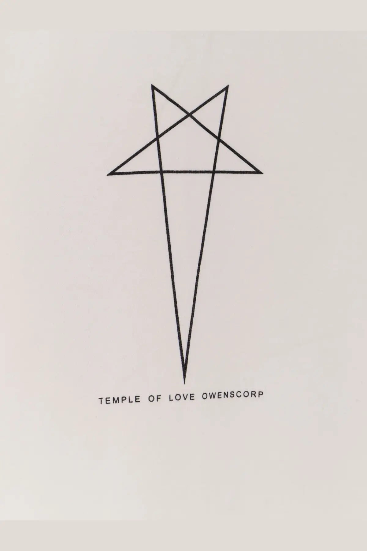 Black line drawing of a five-pointed star with intersecting lines forming an inverted triangle on a drkshdw men’s black cotton shirt