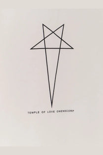 Black line drawing of a five-pointed star with intersecting lines forming an inverted triangle on a drkshdw men’s black cotton shirt