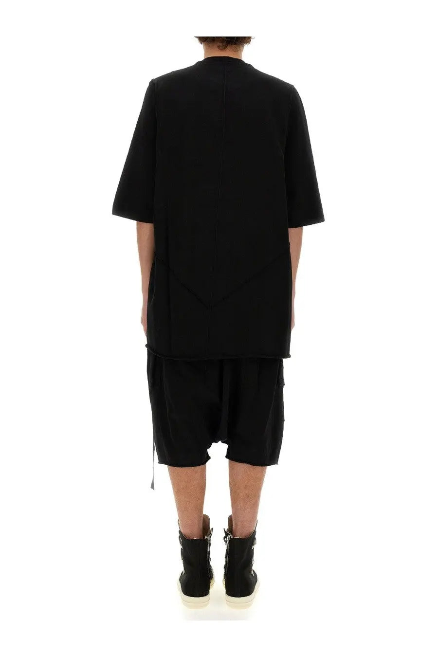 Drkshdw men’s cotton shirt black oversized short sleeved top with relaxed minimalist design front view