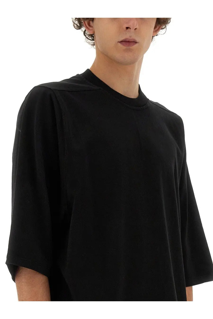 Black oversized short-sleeved cotton t-shirt with relaxed fit and subtle texture by drkshdw for men