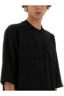 Drkshdw men’s black cotton short-sleeved shirt with high neckline and geometric asymmetrical seam detailing