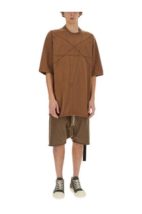 Brown oversized drkshdw men’s cotton t-shirt with geometric stitching details front view