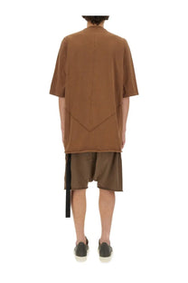 Brown drkshdw men’s cotton shirt with short sleeves asymmetrical seam and angled patchwork detail