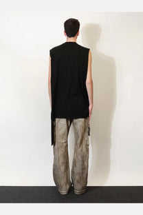 Drkshdw men’s black cotton tank top with sleeveless design and relaxed asymmetrical hemline