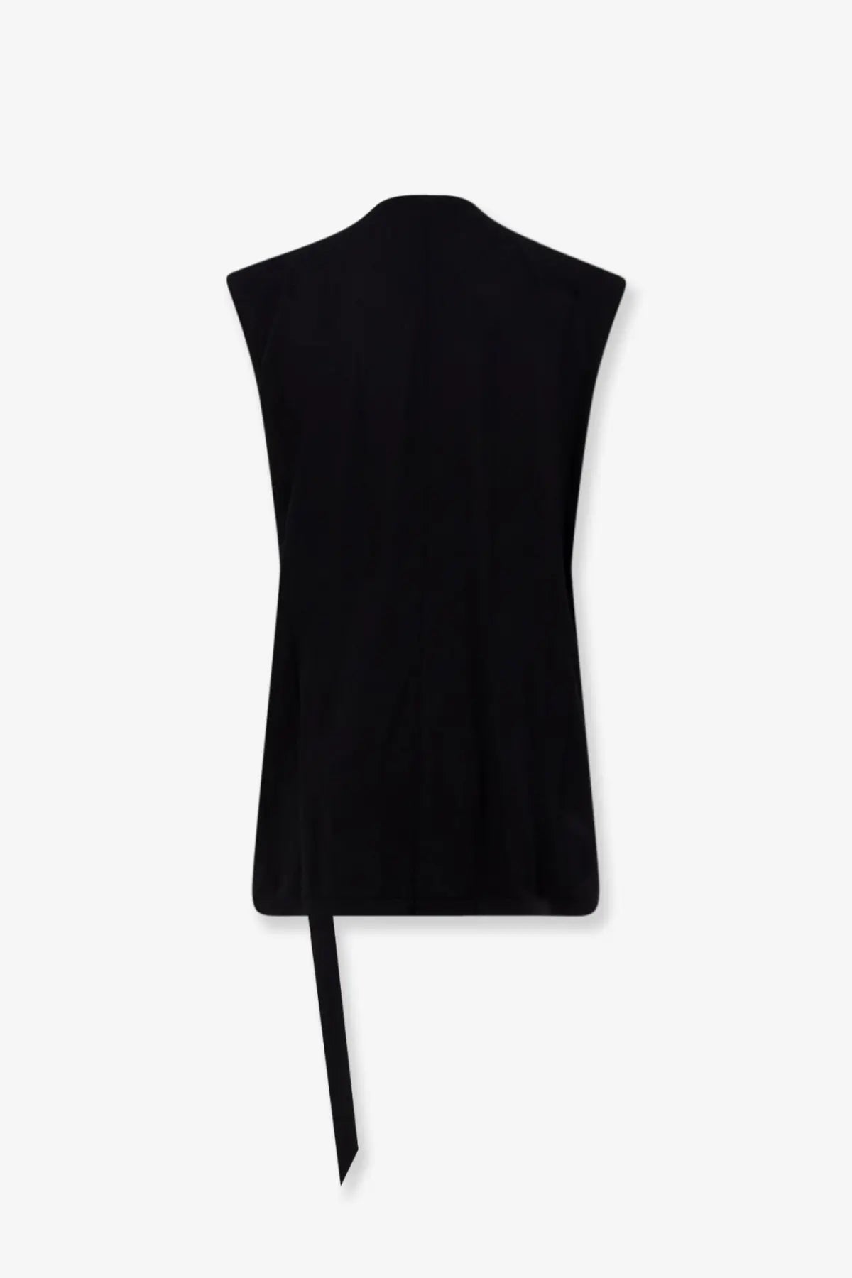 Black sleeveless drkshdw men’s cotton tank top with a minimalist design and asymmetrical tie at the back view