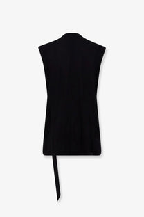 Black sleeveless drkshdw men’s cotton tank top with a minimalist design and asymmetrical tie at the back view