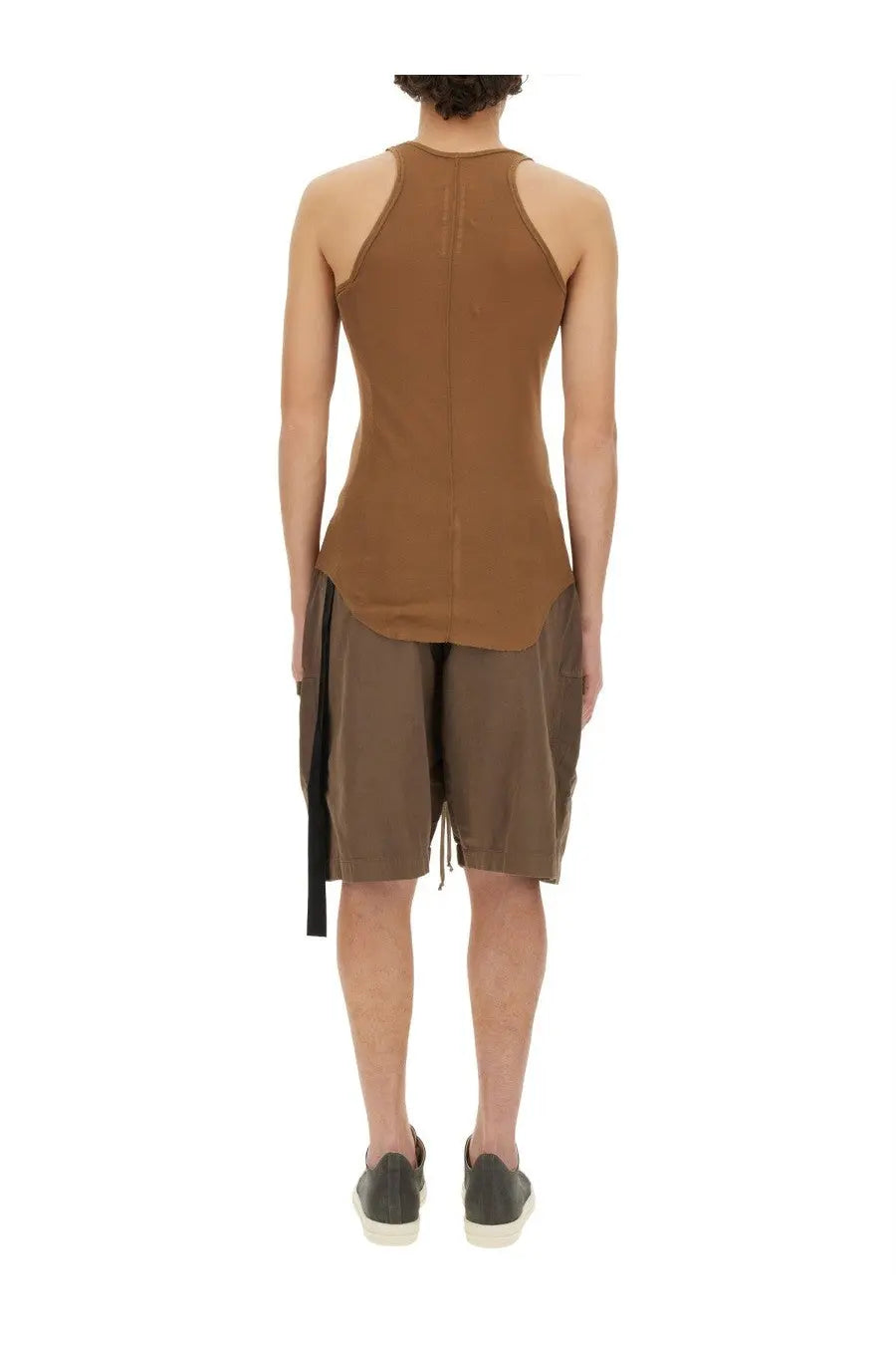 Drkshdw men’s brown cotton sleeveless tank top with high neckline and side seam detailing