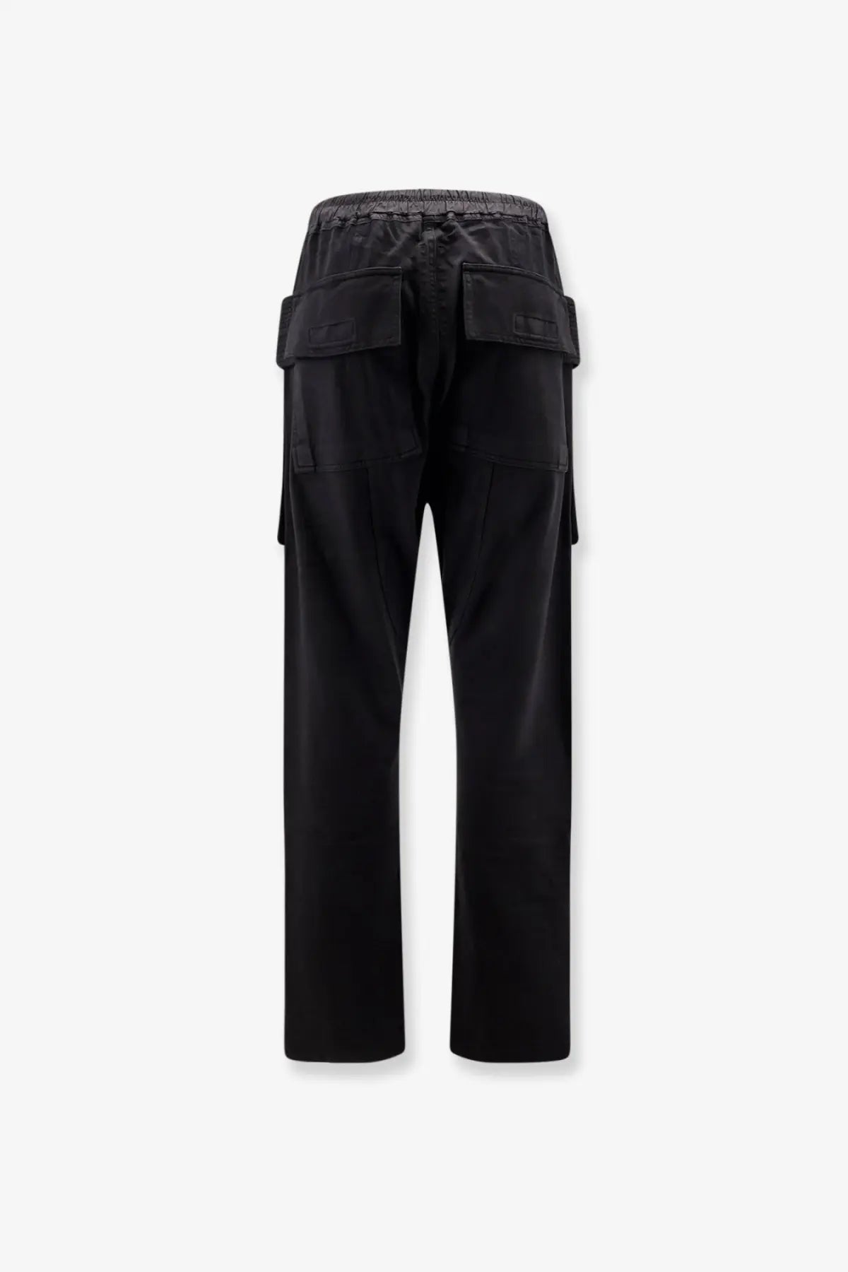 Drkshdw men’s black cotton cargo pants with elastic waistband and multiple pockets for utility and comfort