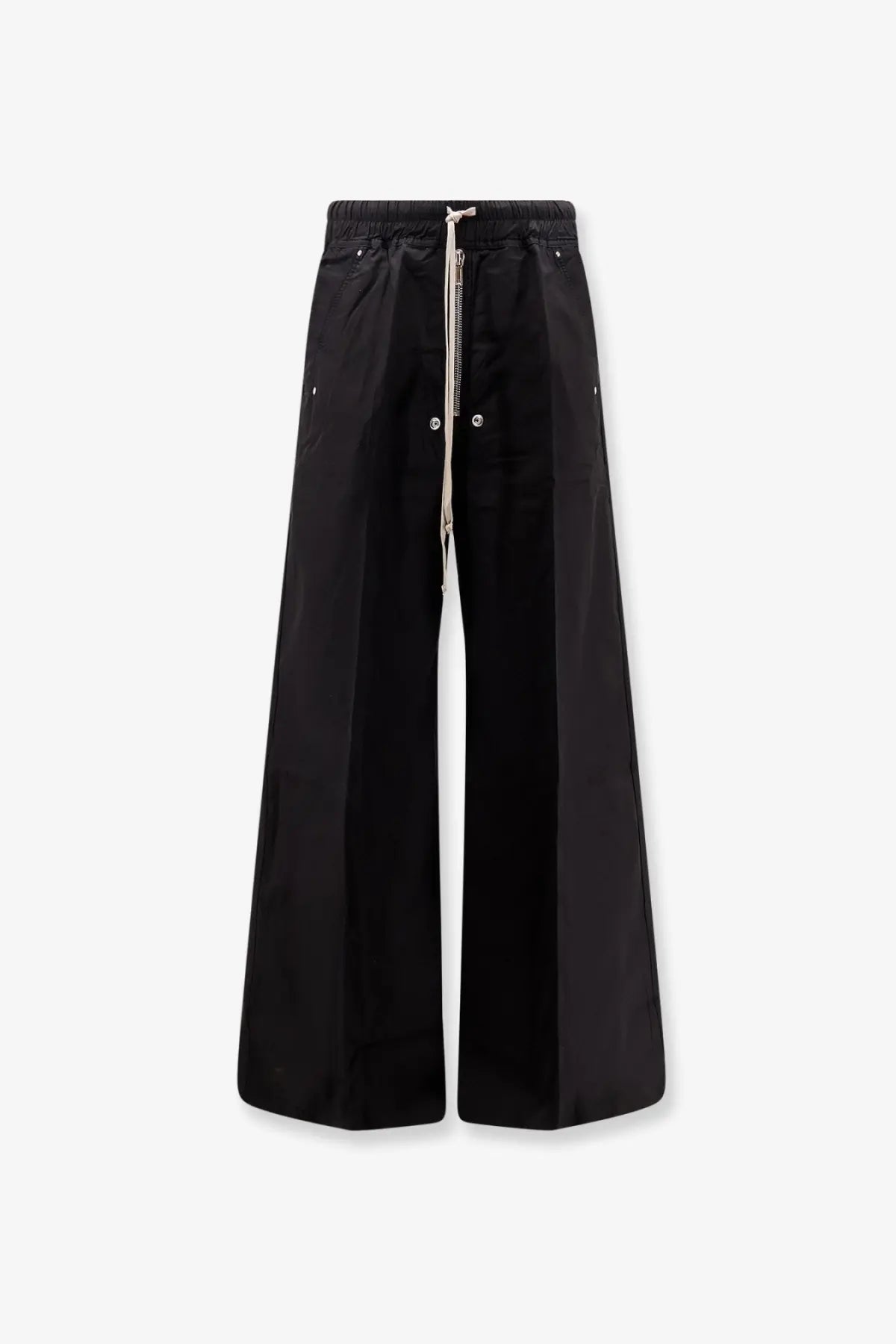 Drkshdw men’s black cotton wide-leg trousers with drawstring waist and zipper detail