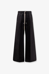 Drkshdw men’s black cotton wide-leg trousers with drawstring waist and zipper detail