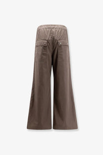 Drkshdw men’s brown cotton wide-leg trousers with elastic waistband and silver button front pockets