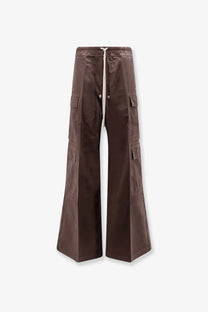 Brown cargo pants with drawstring waist and multiple flap pockets made from organic cotton by drkshdw in grey