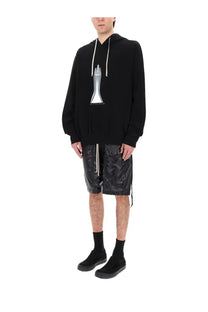 Drkshdw men’s oversize black hooded sweatshirt with silver hand gesture graphic and white drawstrings