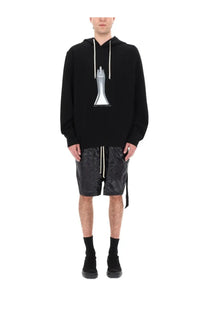 Drkshdw men’s felpa con cappuccio oversize black hoodie with silver abstract sculpture graphic and white drawstrings