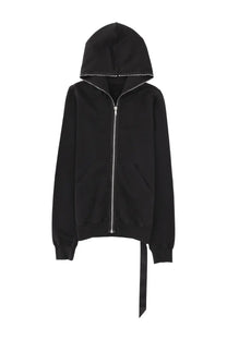 Drkshdw men’s felpa gimp black zip-up hoodie with silver zipper trim and distinctive tie at hem