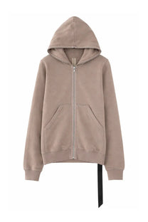 Beige drkshdw men’s felpa gimp brown zip-up hoodie with black drawstring at the hem made from soft material