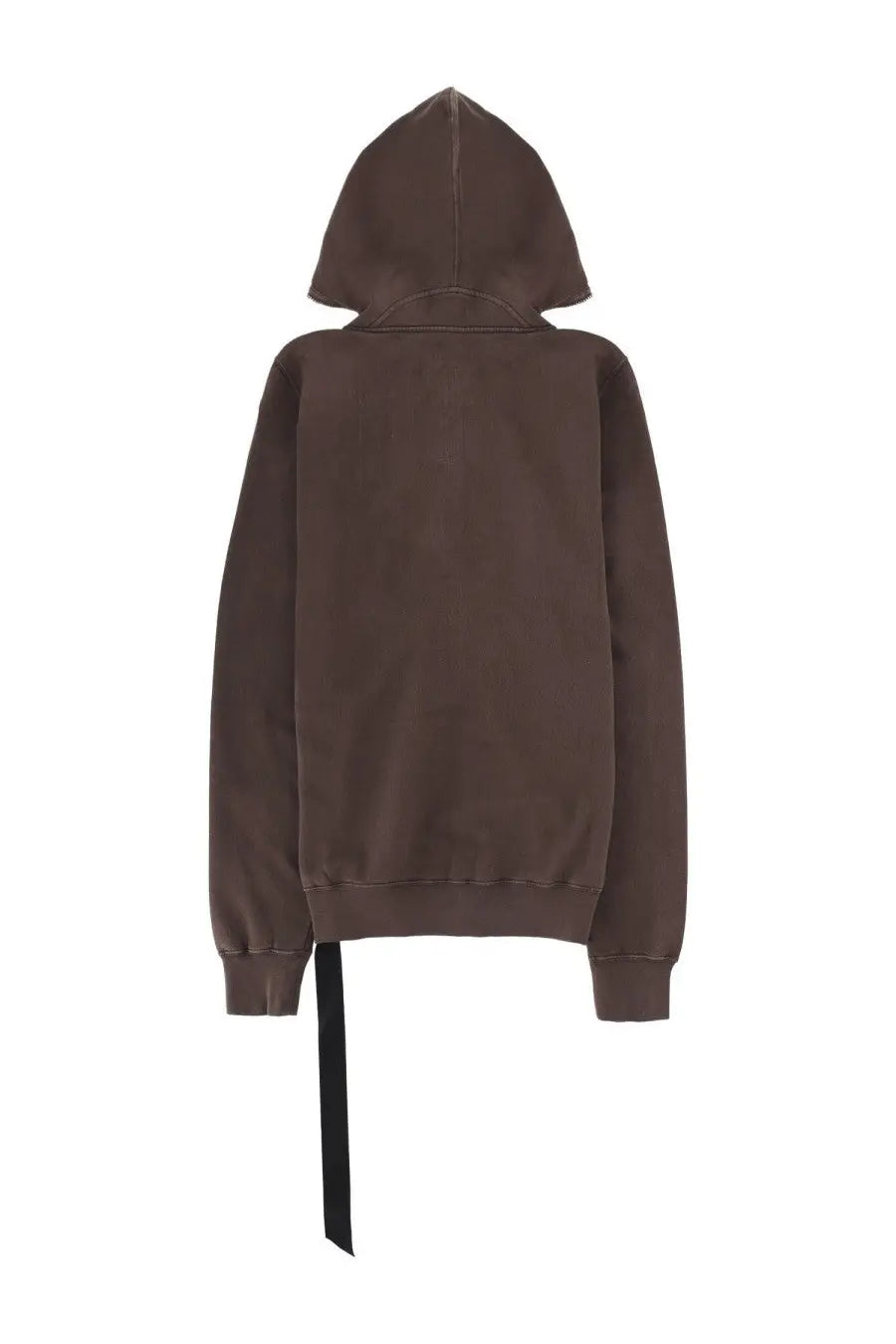Drkshdw men’s felpa gimp brown brown hooded sweatshirt back view with black drawstring hanging