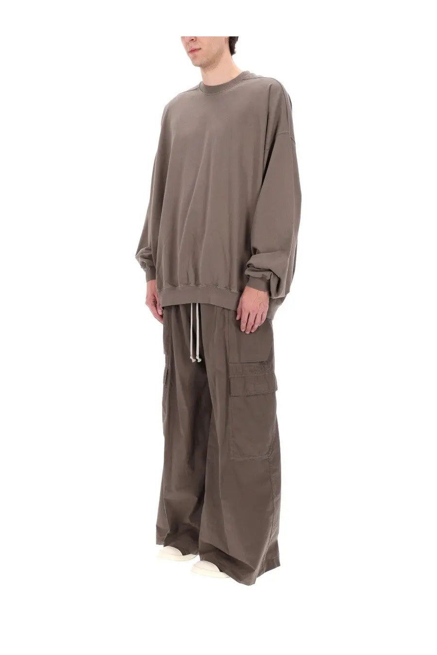 Drkshdw men’s felpa hun crewneck loose-fitting olive green cotton sweatshirt with long sleeves and ribbed cuffs