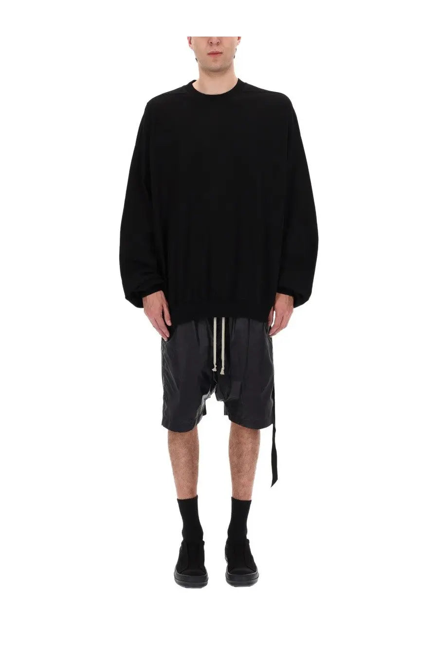 Drkshdw men’s felpa hun crewneck black oversized long-sleeved sweater with relaxed fit and ribbed cuffs in cotton