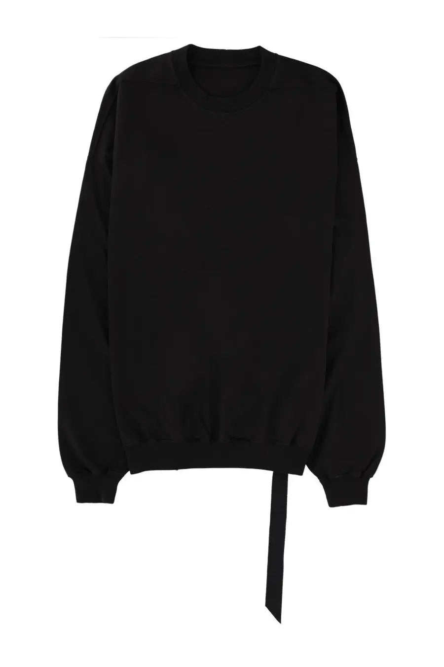 Drkshdw men’s felpa hun crewneck black oversized cotton sweatshirt with ribbed hem cuffs and front tie down detail