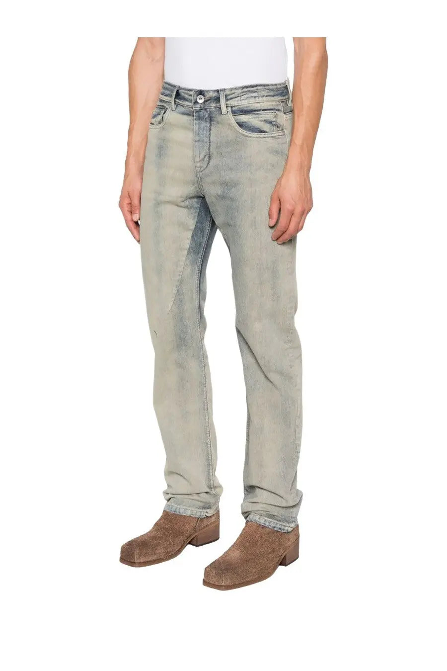 Light-wash denim DRKSHDW men’s fog cut jeans blue with faded distressed look and classic five-pocket design