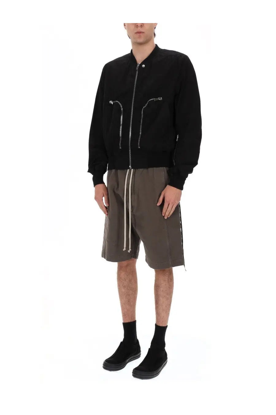 Drkshdw men’s giacca bomber bauhaus flight black jacket with silver zippers and subtle stitching details