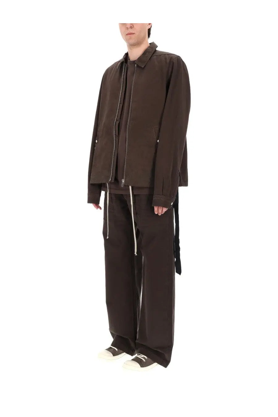 Drkshdw men’s giacca zipfront brown dark brown minimalist jacket with front zipper and white pocket zippers