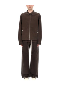 Dark brown zip-up jacket for men by drkshdw featuring silver-toned zipper and button details