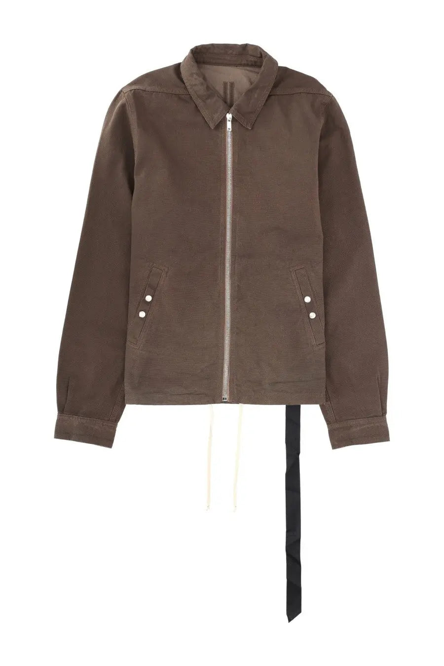 Drkshdw men’s giacca zipfront brown minimalist jacket with central zipper two front pockets and contrasting drawstrings