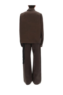Drkshdw men’s giacca zipfront brown satin-like jacket with subtle sheen and black side slit detail