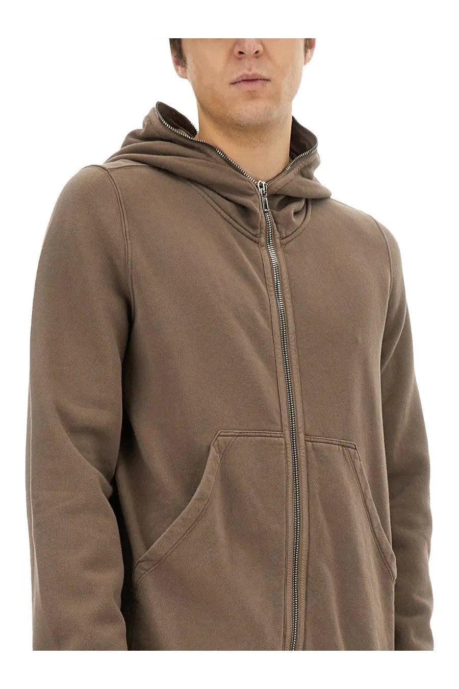 Drkshdw men’s gimp sweatshirt beige zip-up hoodie with hood and front pockets in brown color