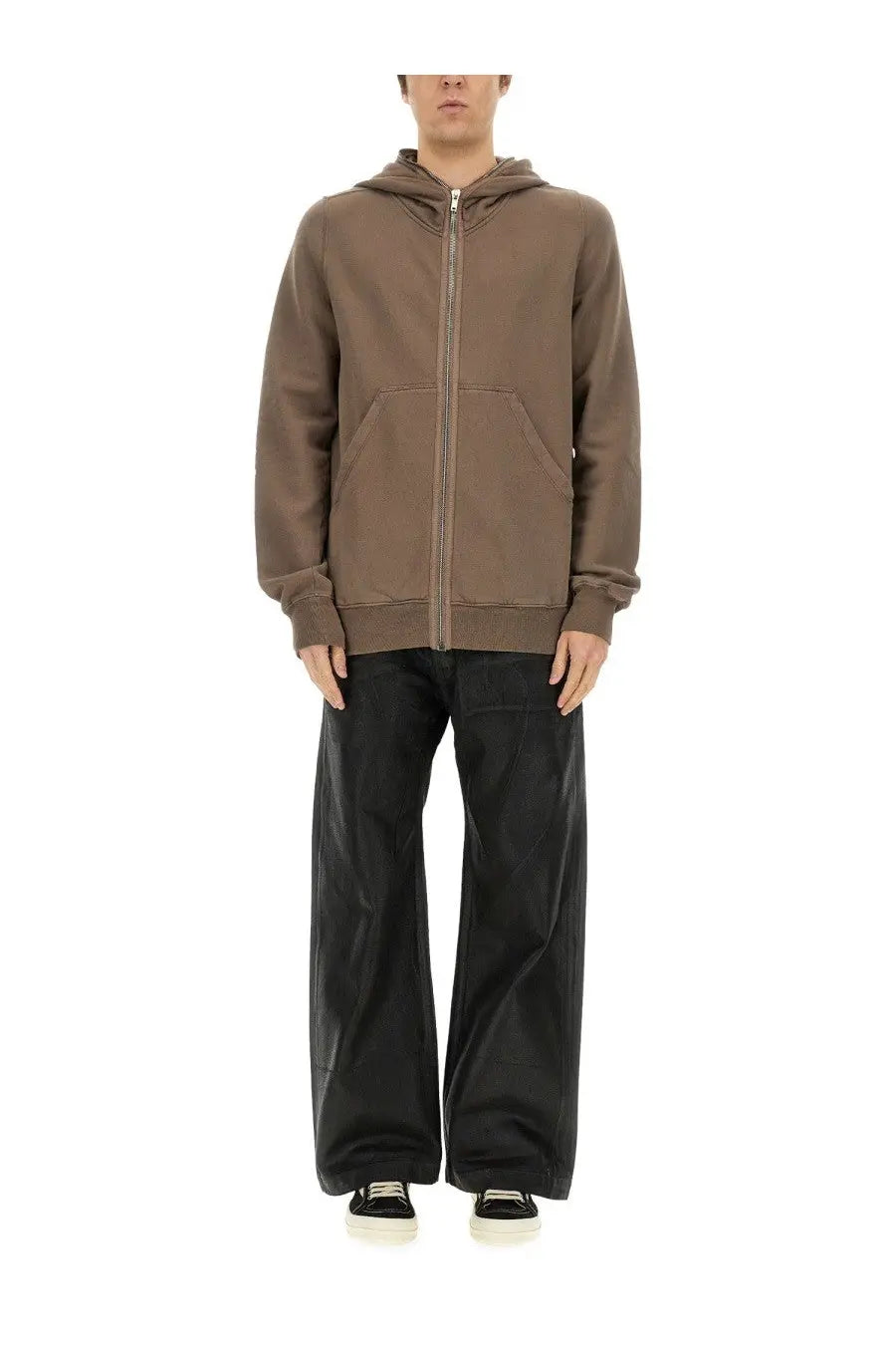 Drkshdw men’s gimp sweatshirt beige brown zip-up hoodie with hood front pockets and ribbed cuffs