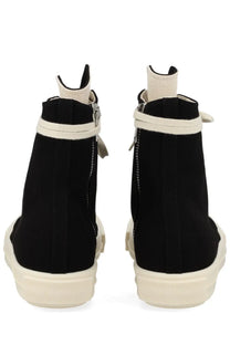 Drkshdw men’s high denim sneaker black with cream soles and zipper closures in black high-top design